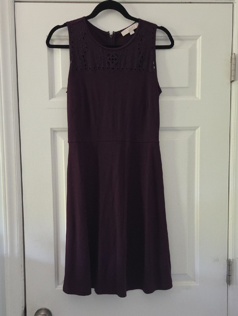 LOFT Sleeveless Eyelet A-Line Dress in Plum